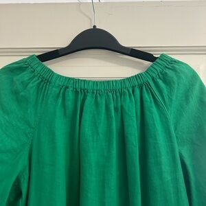 Gorgeous green linen, off the shoulder,dress. Italian designer.